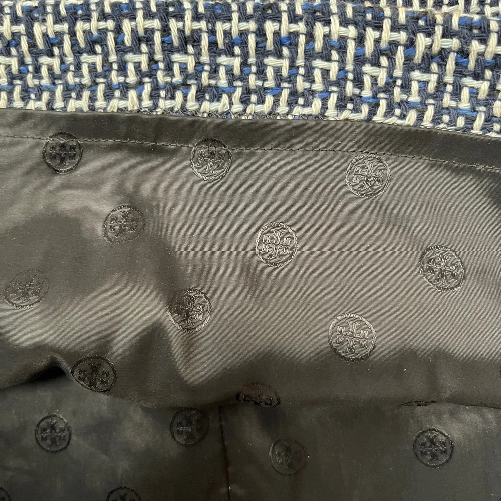Tory Burch Petula Blue Tweed Fringe Sheath Dress Sleeveless Size 2